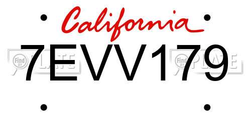 7EVV179 California License Plate