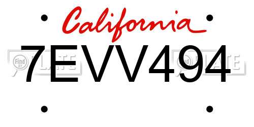 7EVV494 California License Plate