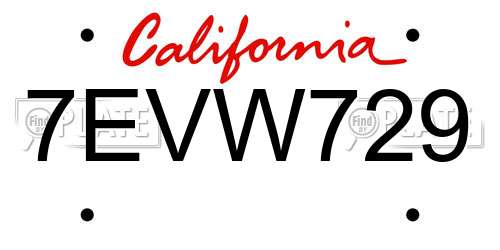 7EVW729 California License Plate