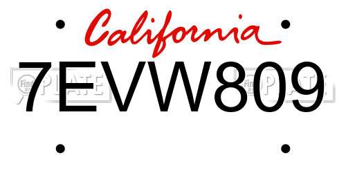 7EVW809 California License Plate