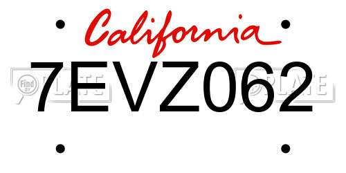 7EVZ062 California License Plate