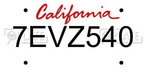 7EVZ540 California License Plate