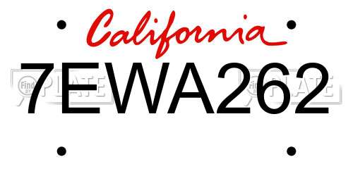 7EWA262 California License Plate