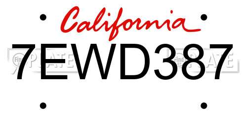 7EWD387 California License Plate
