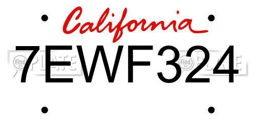 7EWF324 California License Plate