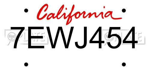 7EWJ454 California License Plate