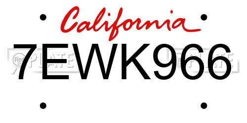 7EWK966 California License Plate