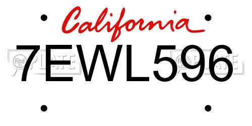 7EWL596 California License Plate