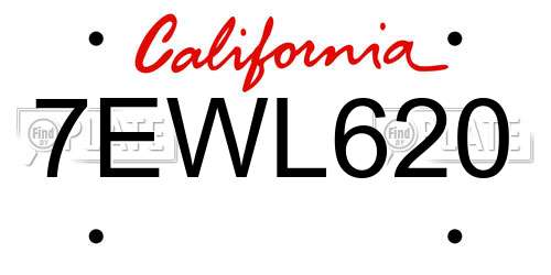 7EWL620 California License Plate