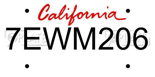 7EWM206 California License Plate