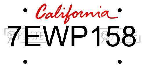 7EWP158 California License Plate