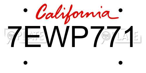 7EWP771 California License Plate