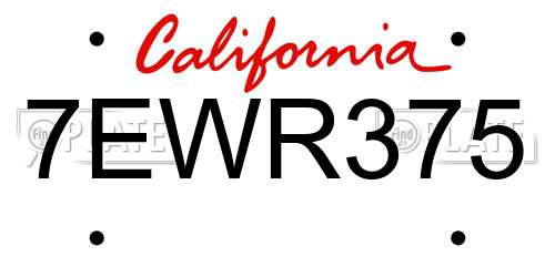 7EWR375 California License Plate