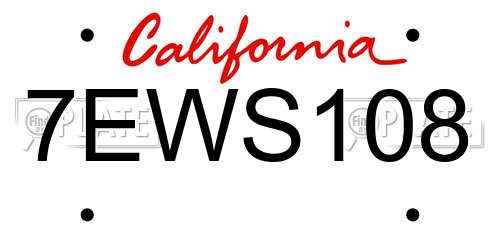 7EWS108 California License Plate