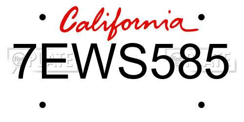 7EWS585 California License Plate