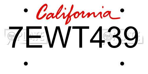 7EWT439 California License Plate