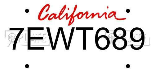 7EWT689 California License Plate