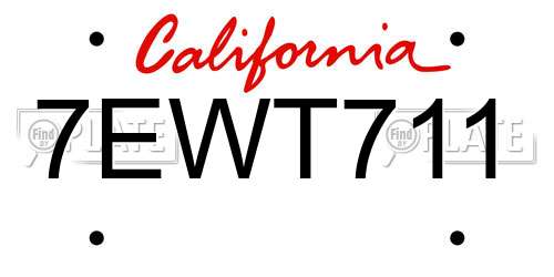 7EWT711 California License Plate