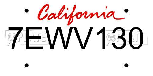 7EWV130 California License Plate