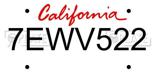 7EWV522 California License Plate