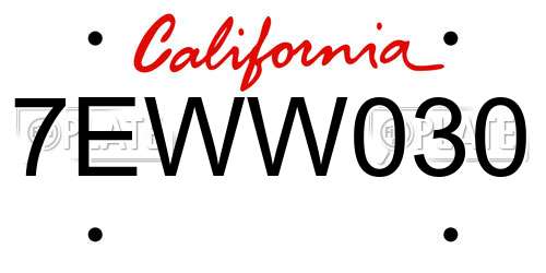 7EWW030 California License Plate