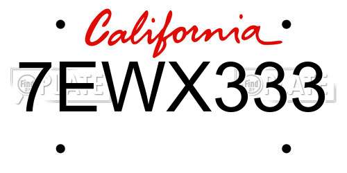 7EWX333 California License Plate