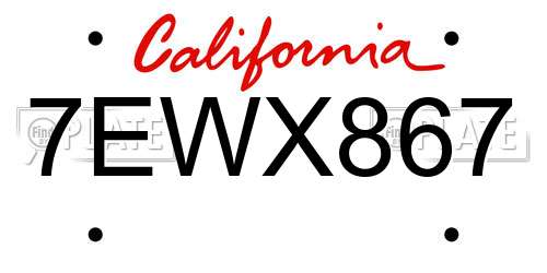 7EWX867 California License Plate