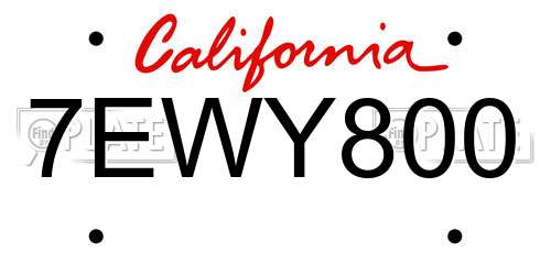 7EWY800 California License Plate