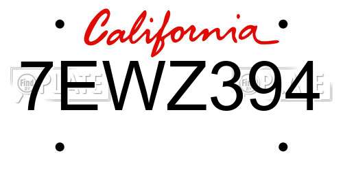 7EWZ394 California License Plate