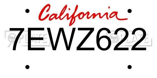 7EWZ622 California License Plate