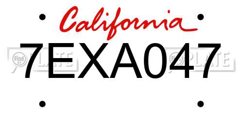 7EXA047 California License Plate
