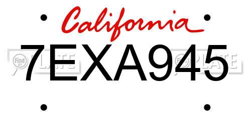 7EXA945 California License Plate