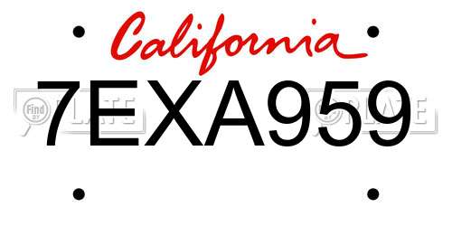 7EXA959 California License Plate