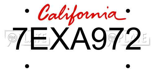 7EXA972 California License Plate