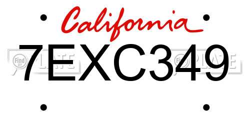 7EXC349 California License Plate
