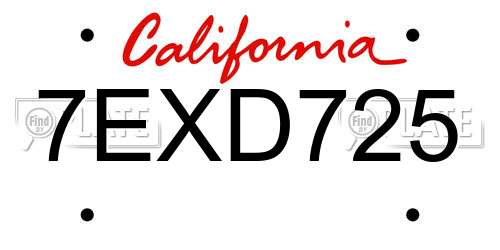 7EXD725 California License Plate