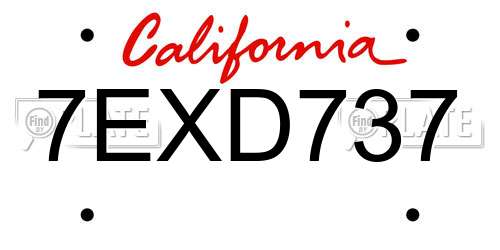 7EXD737 California License Plate
