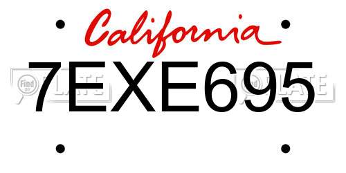 7EXE695 California License Plate