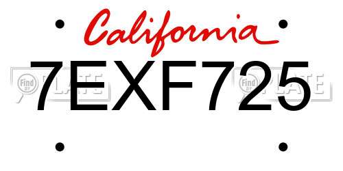 7EXF725 California License Plate