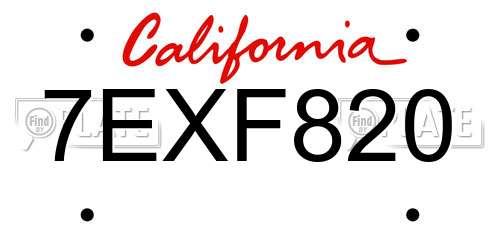 7EXF820 California License Plate