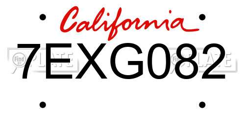 7EXG082 California License Plate