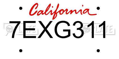 7EXG311 California License Plate