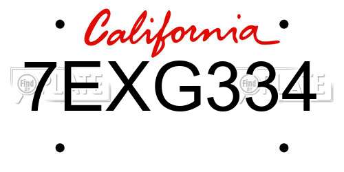 7EXG334 California License Plate