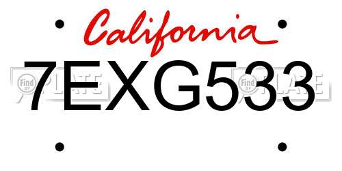 7EXG533 California License Plate