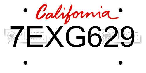 7EXG629 California License Plate