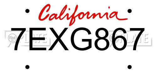 7EXG867 California License Plate