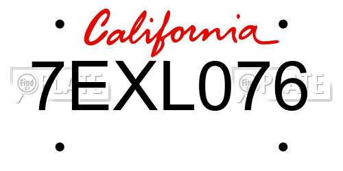 7EXL076 California License Plate