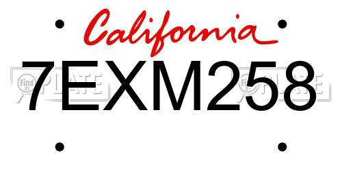 7EXM258 California License Plate