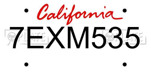 7EXM535 California License Plate