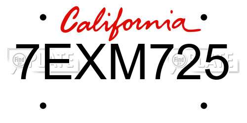 7EXM725 California License Plate